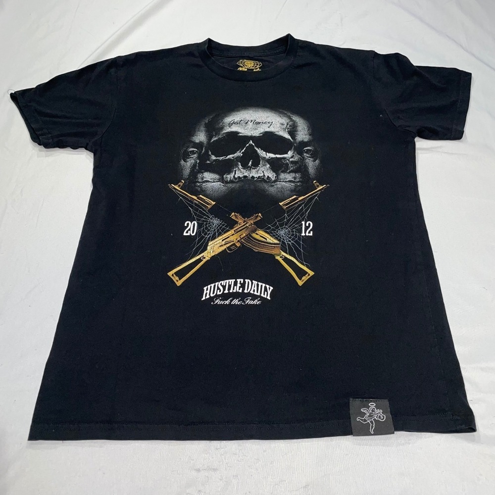 Muerte Hustle Daily Mens T-Shirt Black Graphic Skull Streetwear Size M